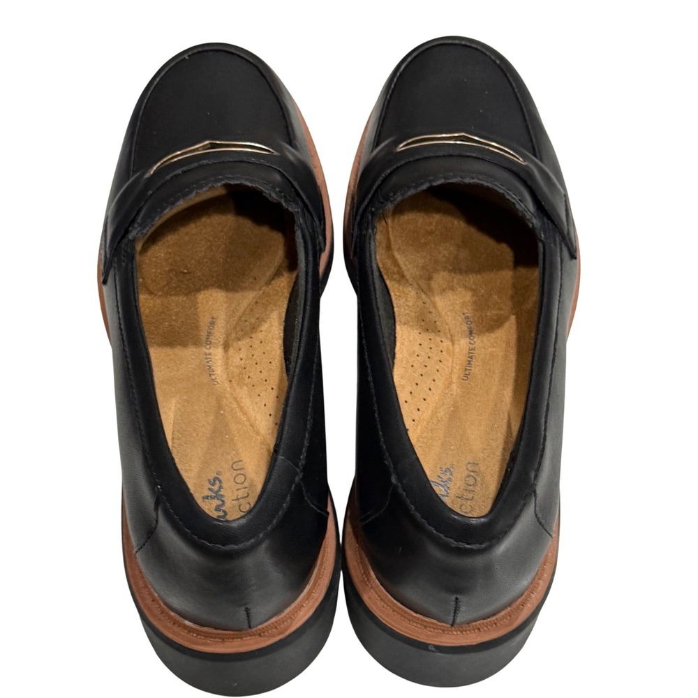 Clarks Westlynn Glow Loafers Womens Size 7 Black Leather Preppy Dark Academia - Picture 7 of 13